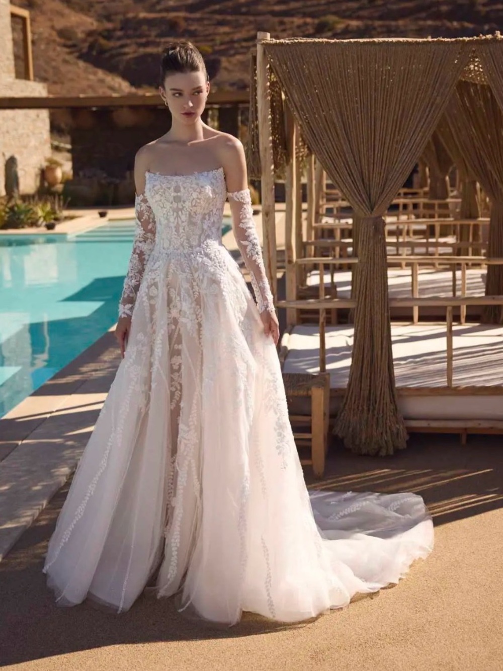 Strapless White Lace A-Line Wedding Dress